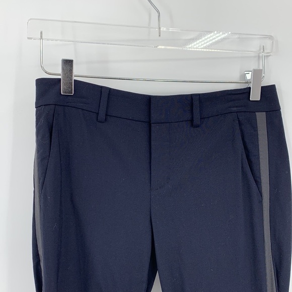 Vince tuxedo stripe skinny pants trousers navy blue wool stretch gray women 2 - Picture 2 of 4